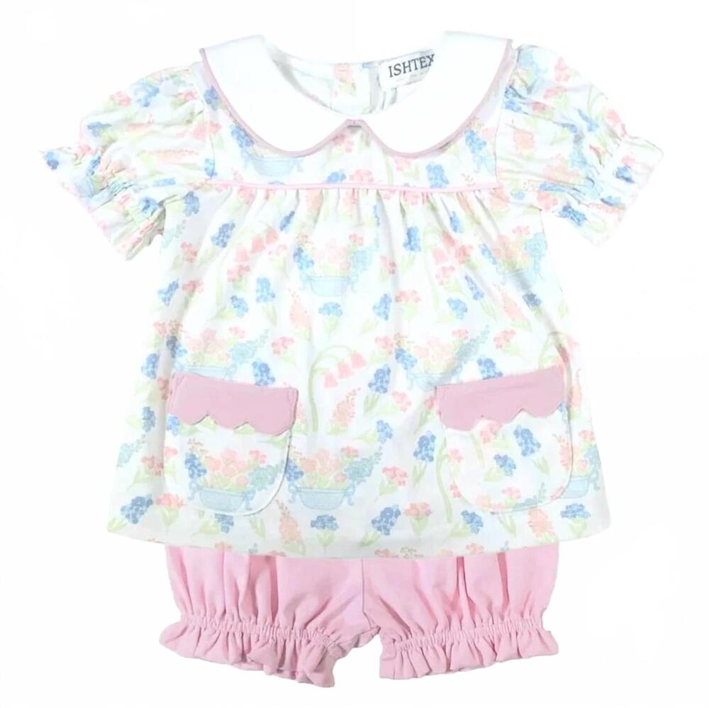 NEW ISHTEX girls floral elastic waist bloomers set in primrose
